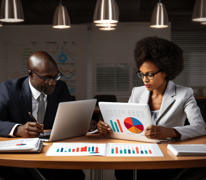 serious-black-american-man-and-woman-reviewing-charts