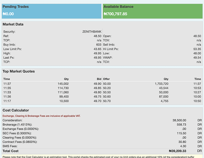 Image of pending trades dashboard